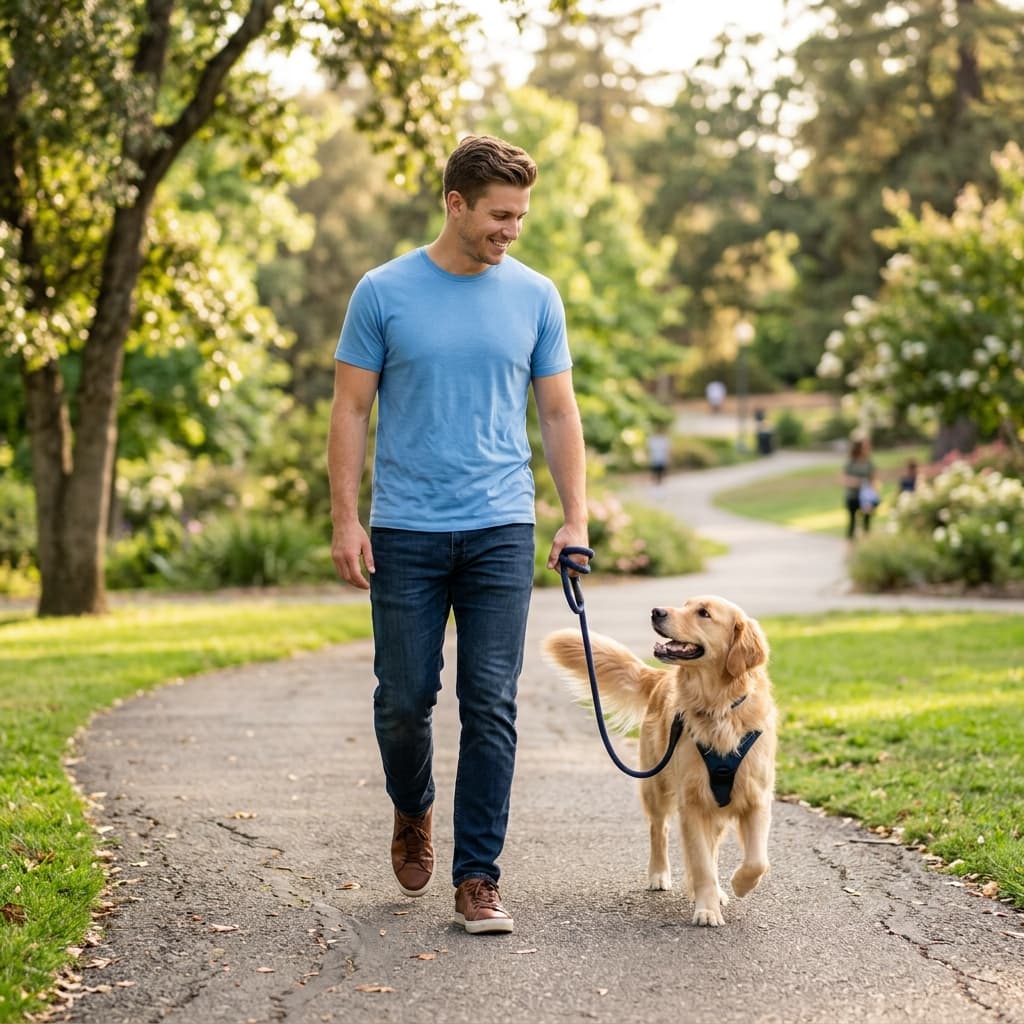 Man walking dog on leash