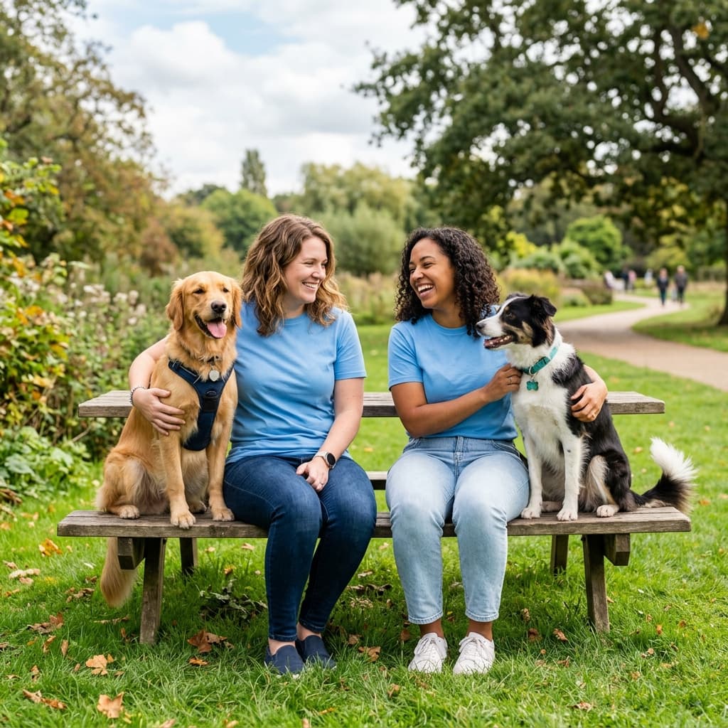 Two women with dogs in park